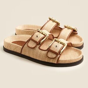 J. Crew Colbie Wide-Strap Buckle Sandals in Faux Raffia